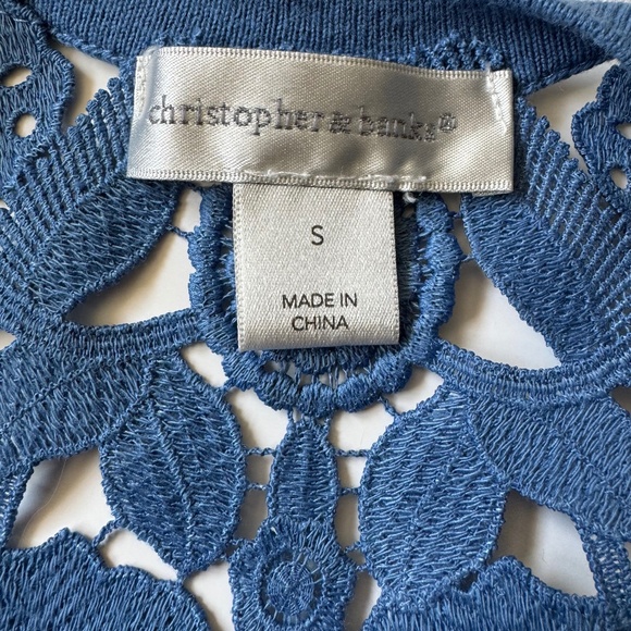 Christopher & Banks Lace Back V-Neck 3/4 Sleeve Button Front Cardigan - Picture 3 of 5